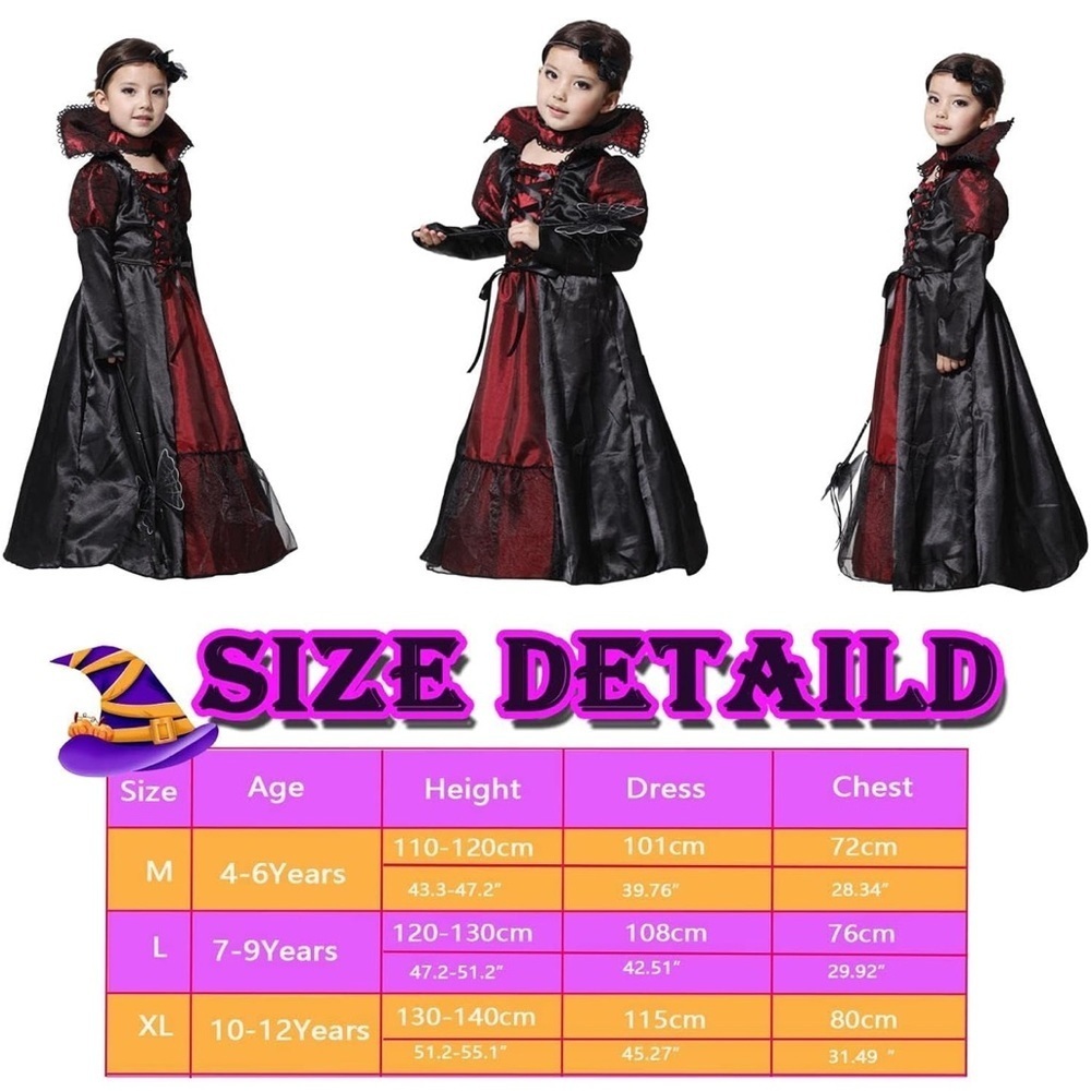 Gothic Vampire Costume for girls - Red and Black PLEASE READ description - Picture 2 of 5